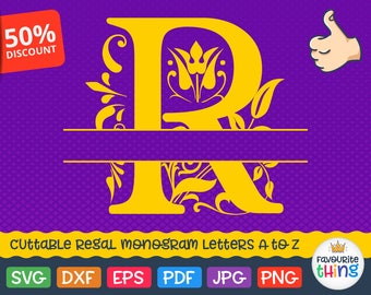 SPLIT REGAL MONOGRAM Font Svg Ornate Letters from A to Z Entire Alphabet Download Svg Dxf Eps Pdf Jpeg Png Cut Files for Cricut, Silhouette
