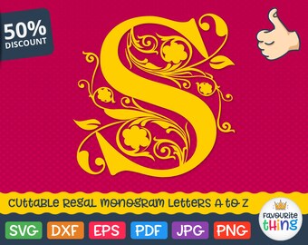 Regal Monogram Font SVG Regal Font SVG Personal Monogram Letters Svg Royal Initials Silhouette Dxf Fonts Cutting Machines Cricut Cut Files