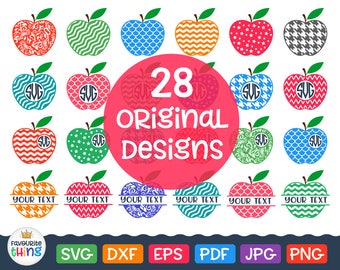 Apples Svg Apple Monogram Frames Svg Patterned Apple Svg Chevron Apple Svg Cut Files Split Apple Monogram Svg School Teacher Svg File Dxf