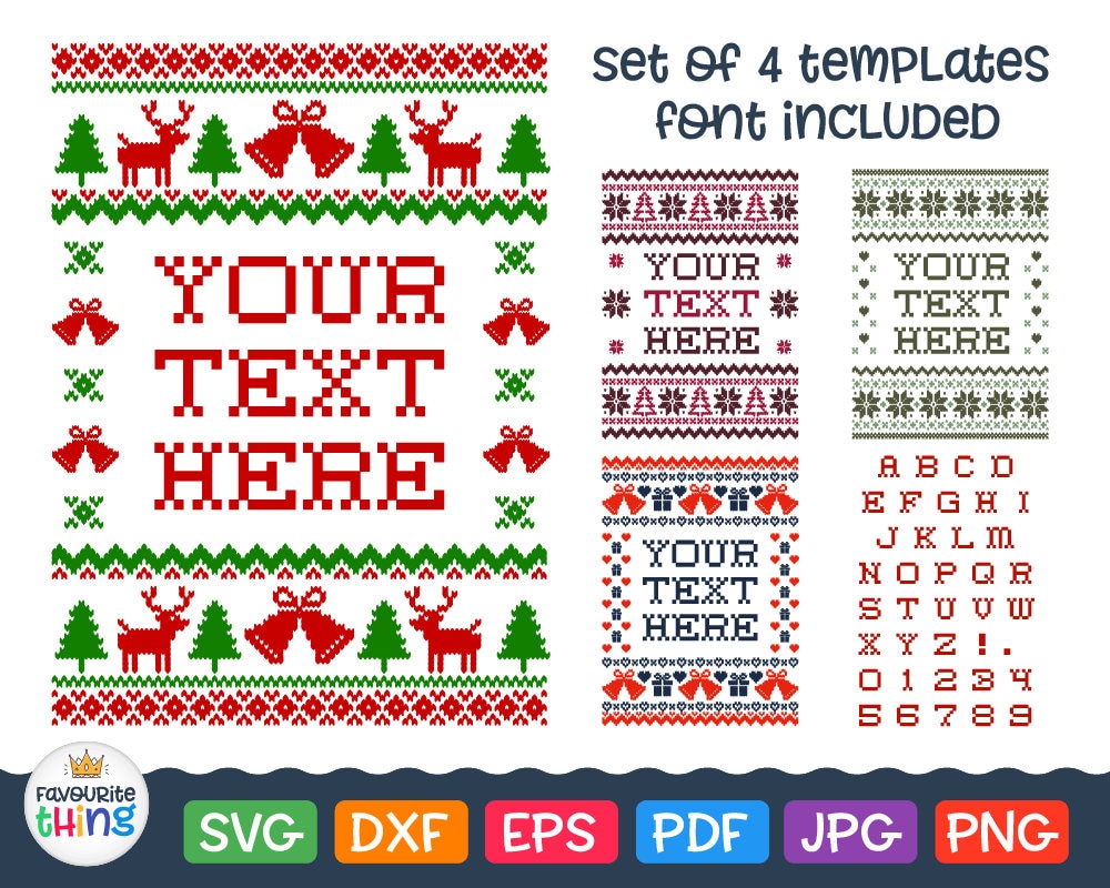 Christmas Ugly Sweater Svg Cross stitched Font Svg Vinyl Decal | Etsy