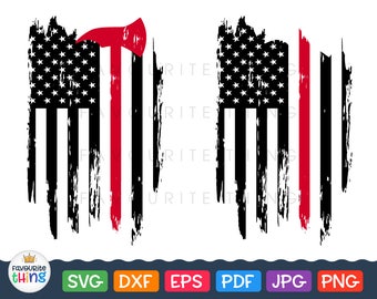 Fire Dept Red Line Svg Fireman Distressed Flag Svg Firefighter Cut Files Fire Axe Vinyl Decal Design T-shirt Clip art for Cricut Silhouette