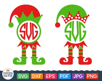 Elf Svg Christmas Elf Svg Elf Monogram Svg Files Elf Legs Svg Elf Feets Svg Files Elf Cap Svg cut Files for Cricut, Silhouette Svg, Dxf file