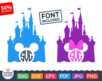 Mickey Castle Svg Silhouette Monogram Frame with Minnie Mouse Ears Svg Disney Initial Border cut files for Cricut, vinyl decal clip art dxf