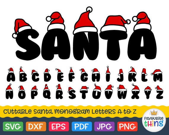 Download Christmas Font Svg Santa Hat Monogram Svg Letters with ...