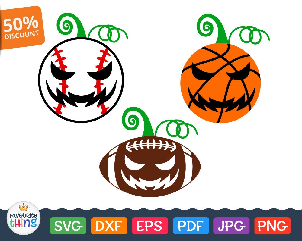 Halloween Pumpkins svg Football Baseball Basketball Pumpkin | Etsy