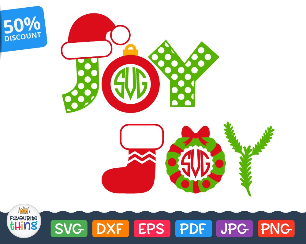Download Christmas Joy Svg Monogram Christmas Wreath Sock Santa Hat ...
