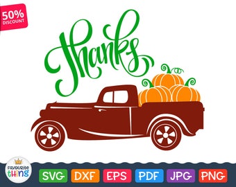 Thanksgiving Svg Truck with Pumpkins Svg Fall harvest vintage car Svg cut files Clip art for Cricut, Silhouette dxf png eps Autumn Designs