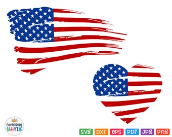 Distressed Flag Svg Grunge US Flag Svg Patriotic Heart Svg American Blue Red Stars Stripes Cut File Clip Art Cricut Silhouette Dxf Png Pdf