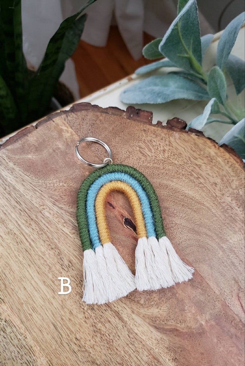 Macrame Rainbow Keychain Boho Keychain Rainbow Macrame Etsy