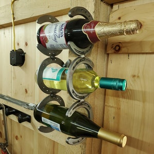 Horseshoe Wine Rack - 2 Bottle & Glasses Rack - The Bear Den Gallery