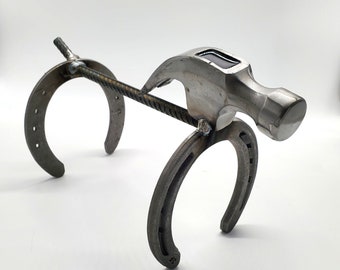 Welded Horseshoe Dog Art: Rustic Puppy Home Decor