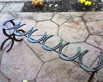 3 pair Horseshoe Boot Rack | Repurposed Horseshoe | Rustic Western | Stand Holder | Welded Handmade Metal Art | Housewarming Gift