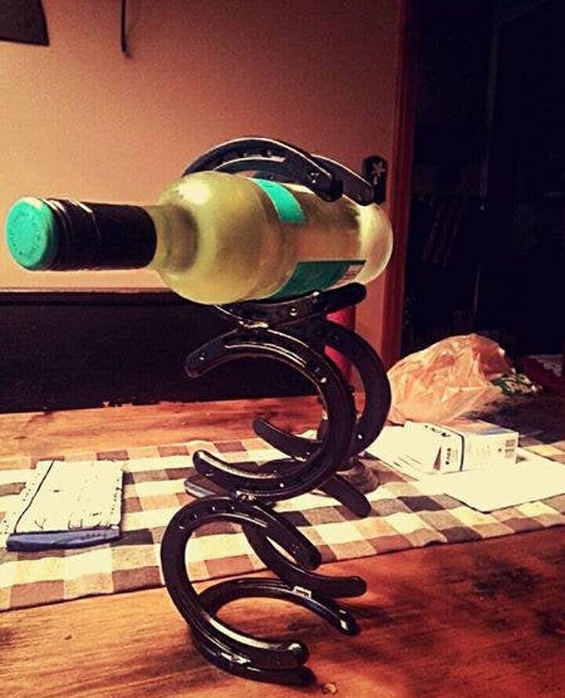 3 Bottle Horseshoe Wine Rack Rustic Repurposed Metal Art Etsy