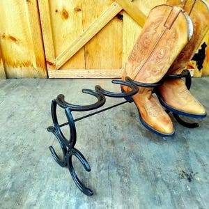 Rustic Horseshoe Boot Rack: Handmade Steel Cowboy Boot Organizer