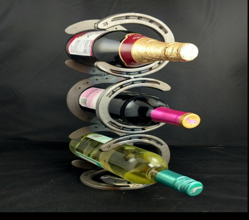 3 Bottle Horseshoe Wine Rack Rustic Repurposed Metal Art Etsy