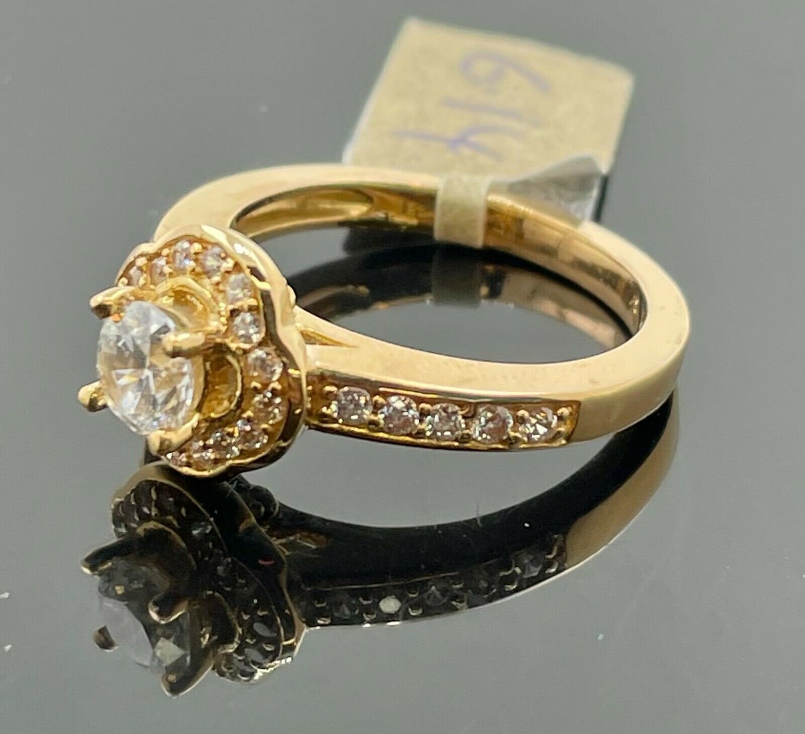 21k Ring Solid Gold Ladies Jewelry Solitaire With Side Stones Etsy