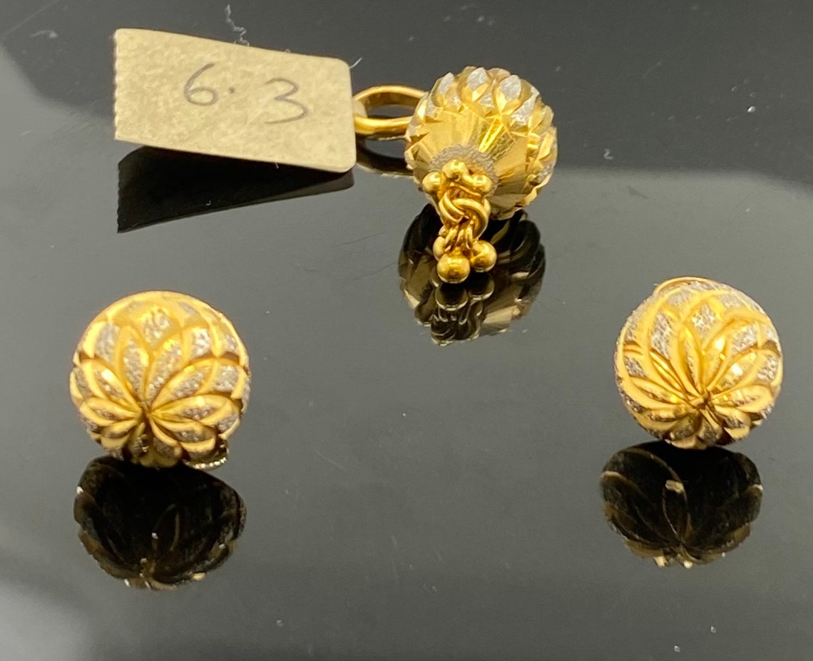 22k Pendant Set Solid Gold Ladies Jewelry Elegant Sand blast Etsy