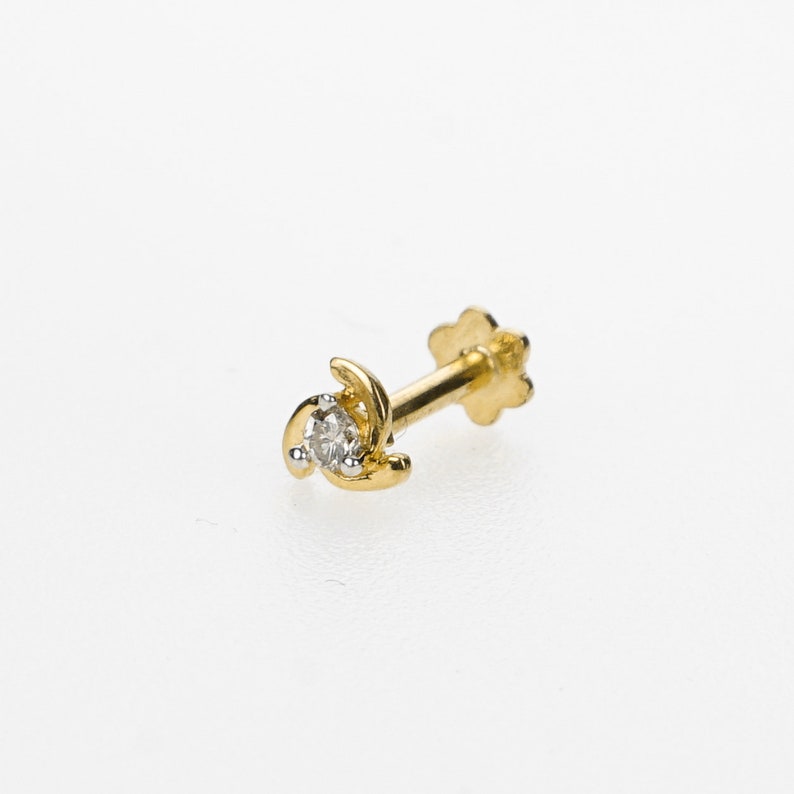 18k Stunning Modern Diamond Solid Gold Nose pin Unique Design Comfort Fit NP93