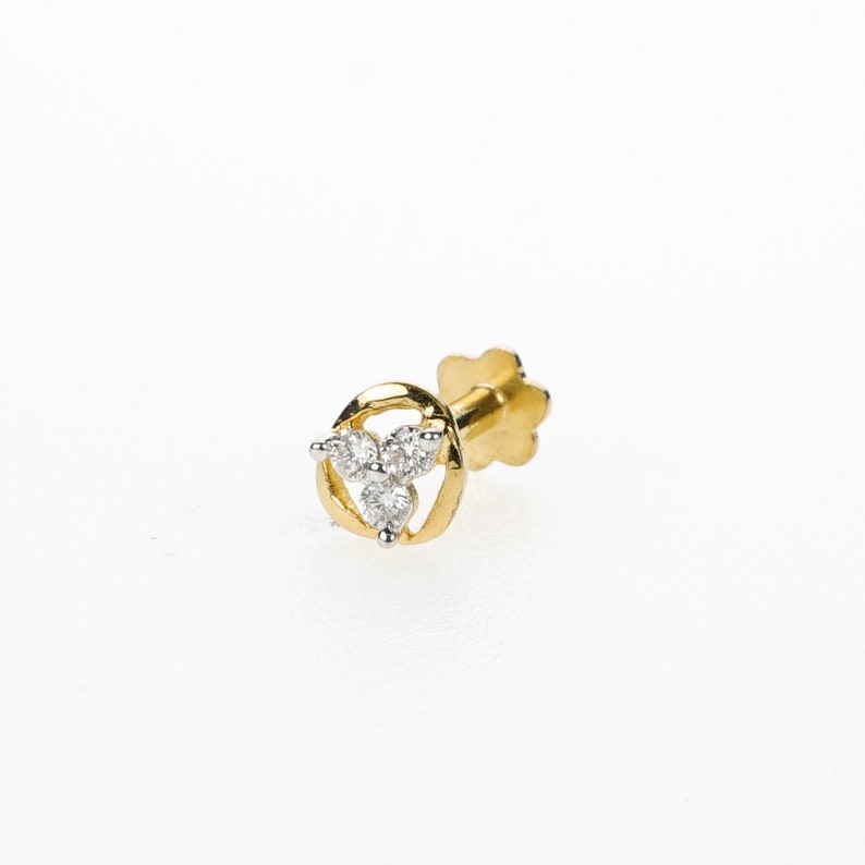 18k Stunning Modern Diamond Solid Gold Nose pin Unique Design Co