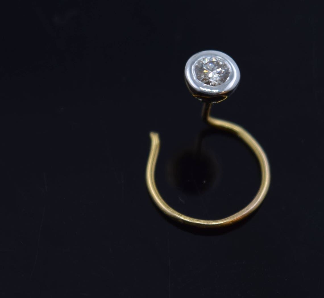 18k Solid Gold Nose Pin Nose Ring Simple Authentic Diamond Etsy