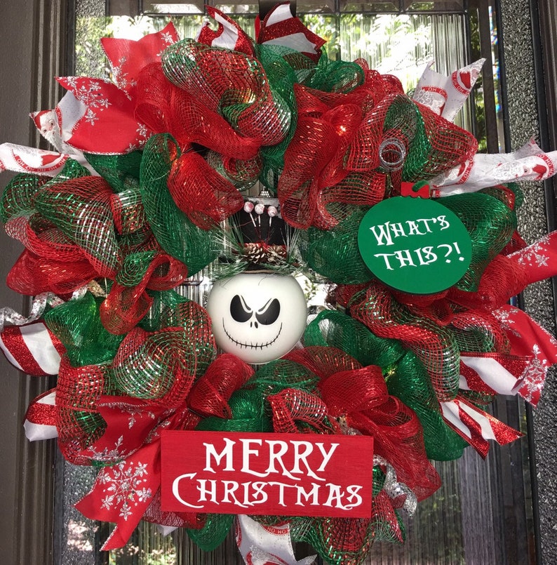 Jack Skellington Christmas Front Door Wreath Sandy Claws Etsy