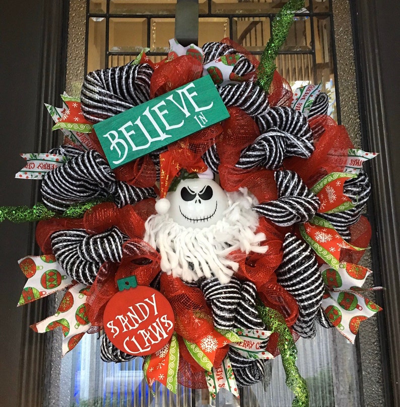 Jack Skellington Christmas Front Door Wreath Sandy Claws Etsy