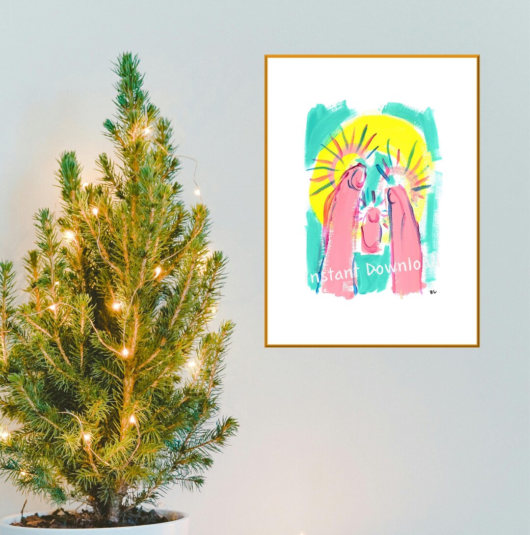 Abstract Nativity Scene Printable: Pastel Candy Colors Christmas Wall ...