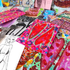 Defina uma intenção 3 RANDOM ACEO Arte original, pintura espiritual, bolsa misteriosa Arte única, presente legal, cartão postal pintado à mão Carta de baralho