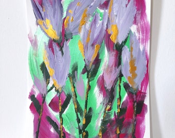 Idea regalo unica con tulipano viola Pittura floreale astratta Arte originale Opera d'arte floreale colorata Regalo elegante per le donne che hanno tutto