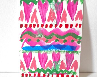 Abstract Artwork Pink and Green Trendy Wall Decor Contemporary Painting Small Springtime Gift for Home Pink and Green Wall Art Decoration