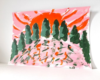 Dipinto astratto di tramonto sull'acqua, paesaggio minimalista, opera d'arte contemporanea, regalo per chi ha già tutto.