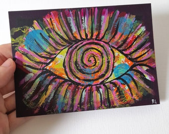 Original Artwork, Third Eye Painting, Mystical Decoration, Unique OOAK Art, Psychedelic Wall Decor, Small Illustration, Spiritual Gift Idea