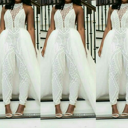 Beaded White Lace Jumpsuit/ African Women Jumpsuit With Train - Etsy