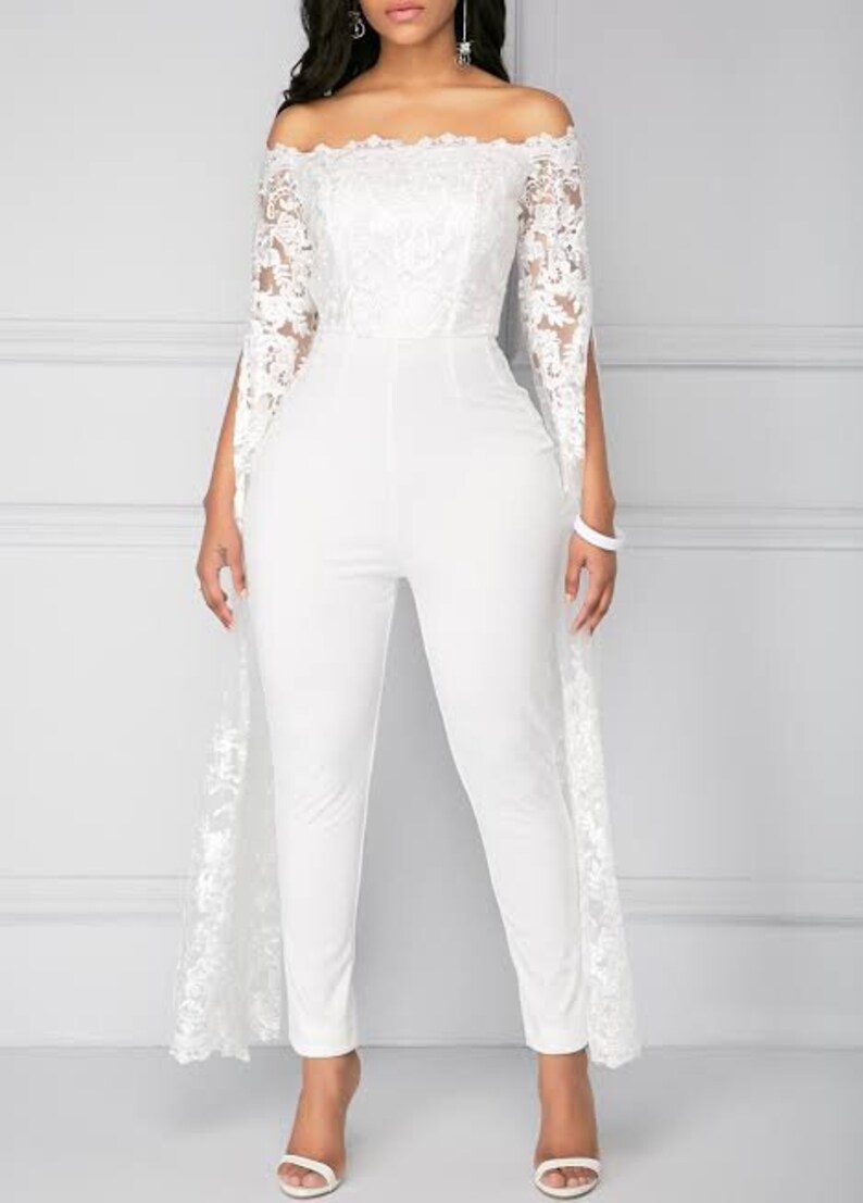 OffShoulder Wedding Jumpsuit Lace Long Sleeve Jumpsuit Etsy