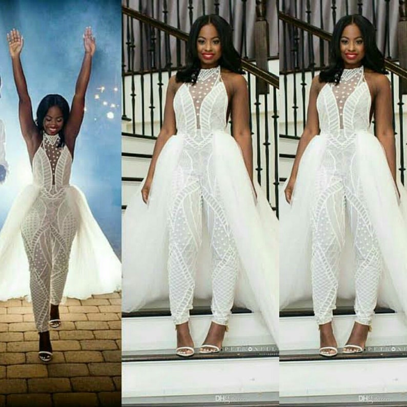 lace jumpsuit with train