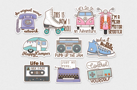 retro vinyl sticker pack 90s themed waterproof die cut etsy