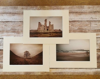 North East England Northumberland Mounted Photograph Set Picture Hadrians Wall 6x4 Photo Mount Photography Wall Art Beach Castle Tree Coast
