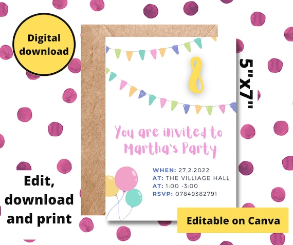 8 Year Old Party Invite Download Print Create Your Own Etsy 8-year-old-party-invite-download-print-create-your-own-etsy