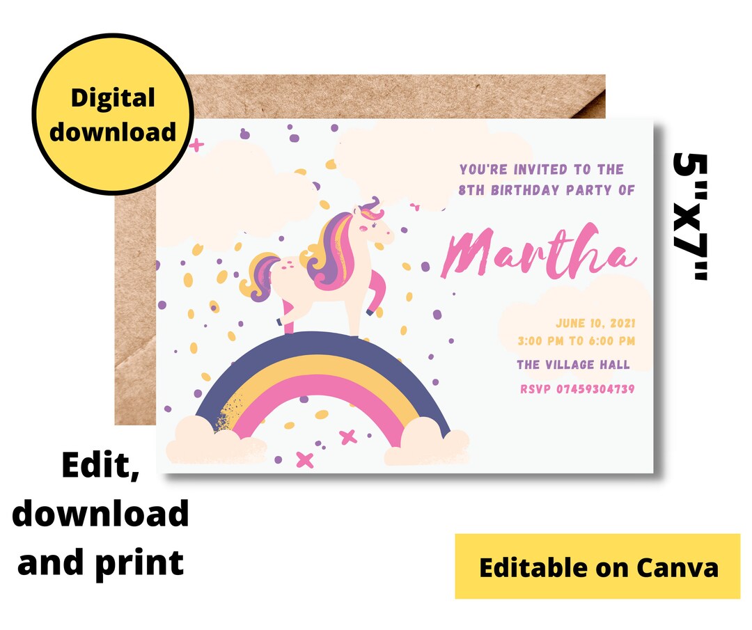 Unicorn Themed Birthday Invitation Unicorn Party Create Your - Etsy