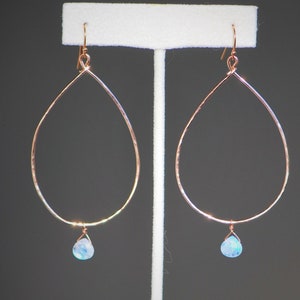 Rainbow moonstone drops on pear hoops