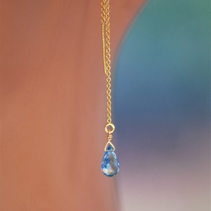 Blue topaz threader earrings, gold, sterling silver