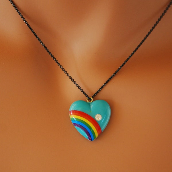 Vintage rainbow heart pendant - imperfects