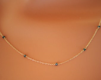 Natural blue faceted diamond necklace 14k solid gold