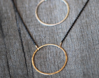Large karma circle necklace, gold filled or sterling silver
