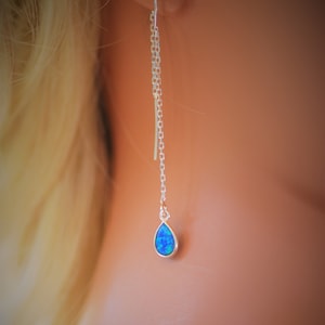 Blue opal threader earrings