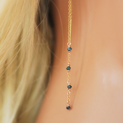 Diamond Threader Earrings 14k Solid Gold Etsy