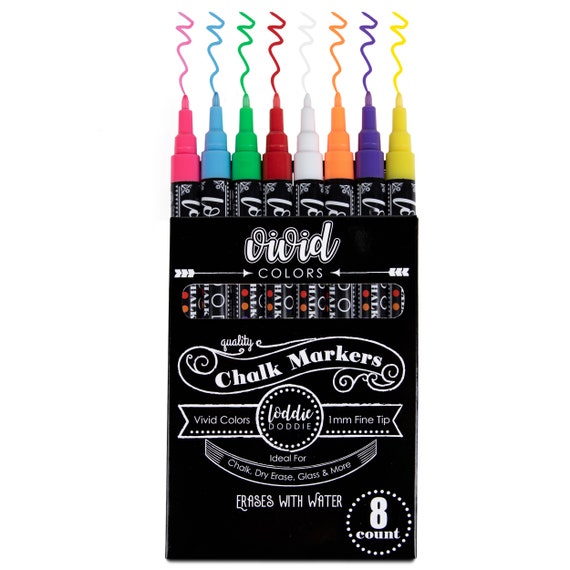 Loddie Doddie 8ct Fine Point (3mm) Chalk Markers- Vivid Colors for Use