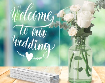 Acrylic Signs with White Wood Stand - 5x6 Signs - 4 pack - Includes Chalk Marker