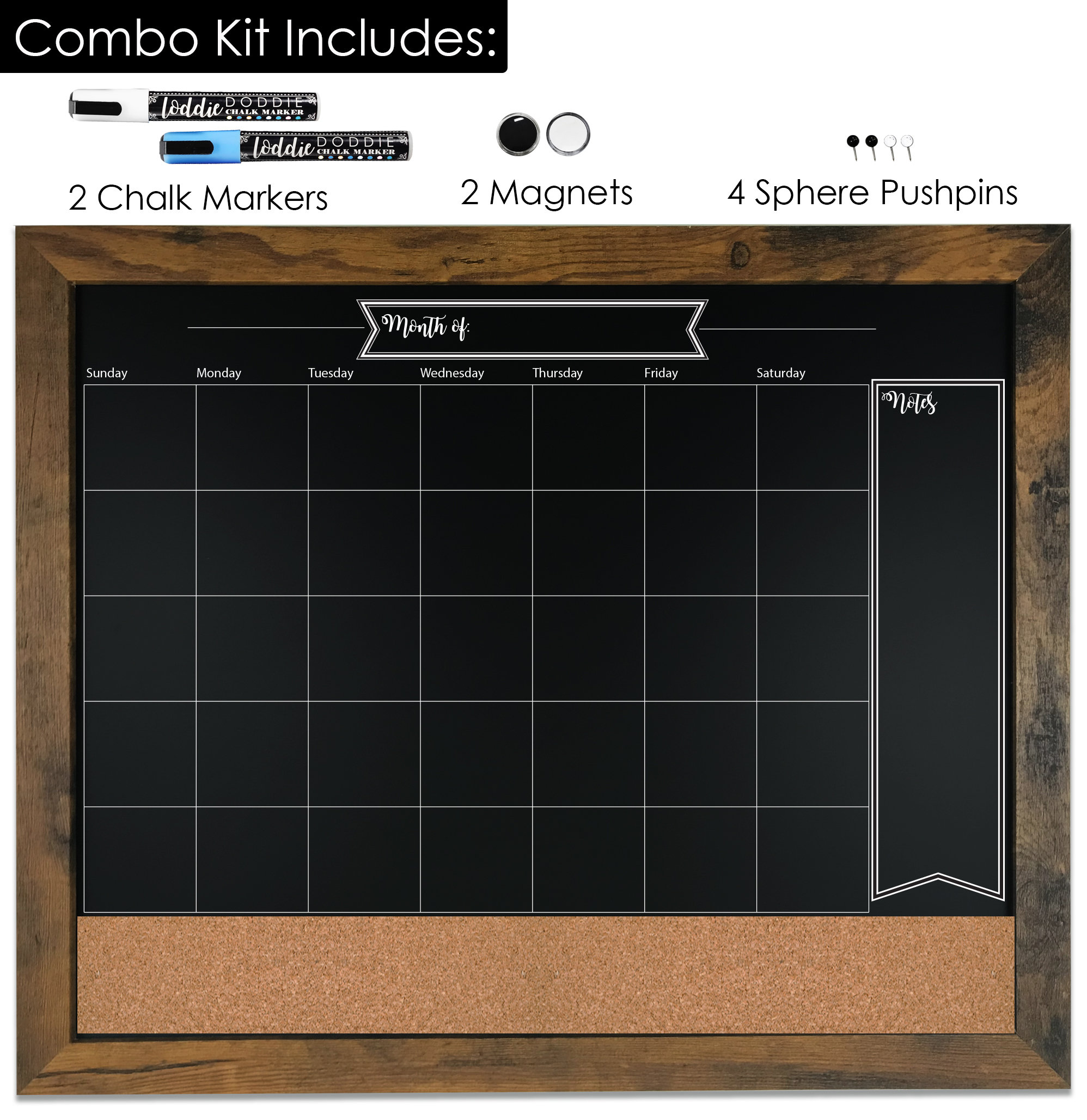 24x36 Magnetic Chalkboard Calendar: Cork Bulletin Board Combo - UK - View #9