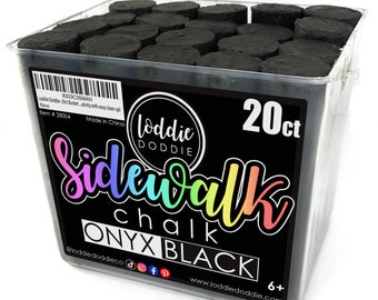 Loddie Doddie- 20ct Bucket of Sidewalk Chalk- Onyx Black- Long lasting Non-Toxic Jumbo Sticks- Reusable Bucket